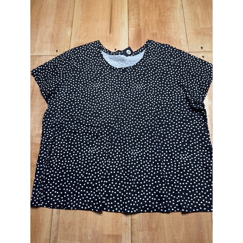 Woman Within‎ Polka Dot Black White Short Sleeve T Shirt Top Plus Size XXL